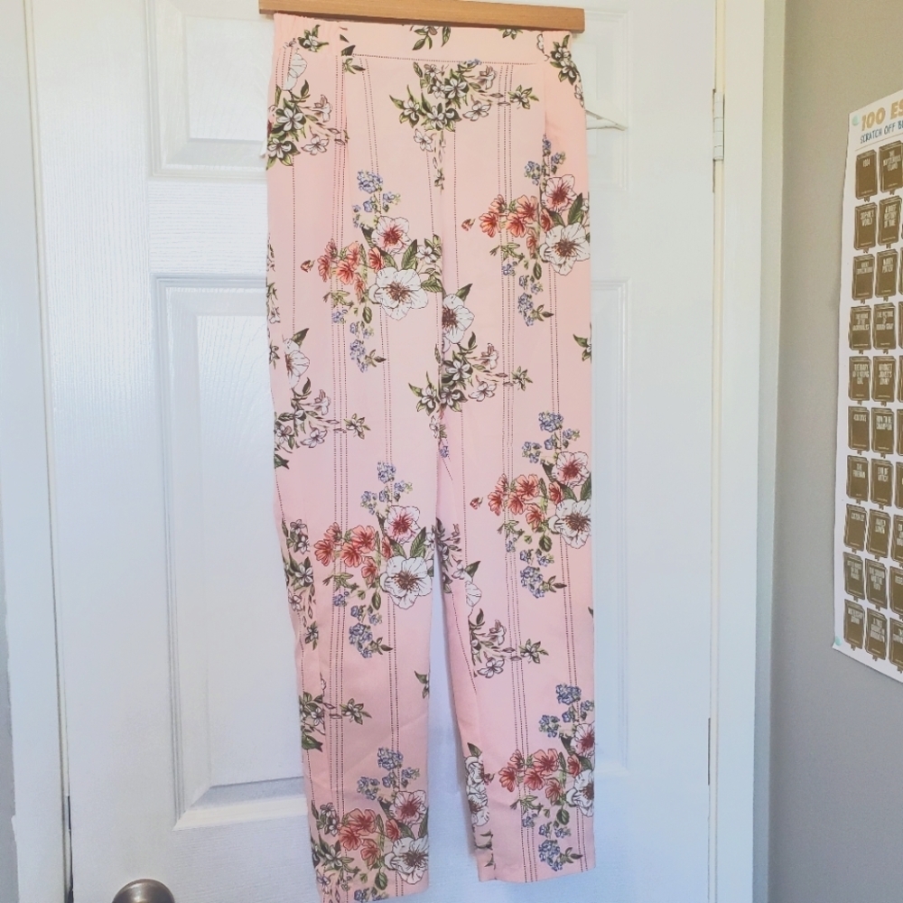 Floral light linen pants